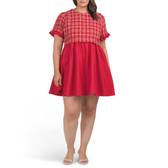 ENDLESS ROSE Red Plus Tweed Mini Dress - Picture 1 of 2